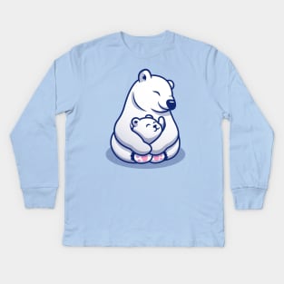 Cute Polar Bear Mom Hugging Baby Polar Kids Long Sleeve T-Shirt